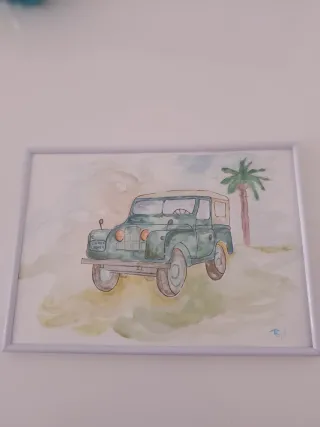 Cuadro acuarela Land Rover vintage,decoración natu