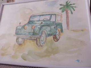 Cuadro acuarela Land Rover vintage,decoración natu