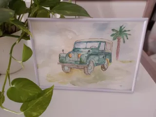 Cuadro acuarela Land Rover vintage,decoración natu