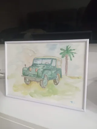 Cuadro acuarela Land Rover vintage,decoración natu