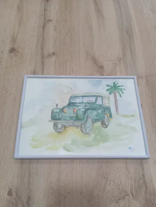 Cuadro acuarela Land Rover vintage,decoración natu