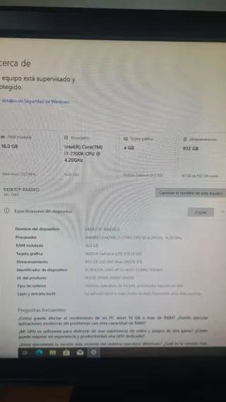 PC Gamer i7-7700K / GTX 970 / 16 GB RAM / SSD 1 TB