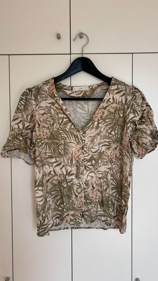 Camisa Mango Estampada Palmeras Verde XS
