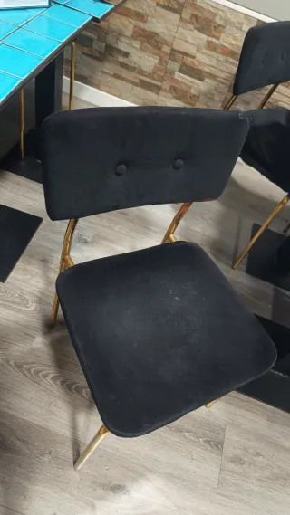 Sedie in ferro dorato e velluto nero