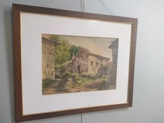 Cuadro acuarela paisaje rural