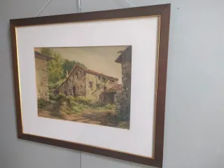 Cuadro acuarela paisaje rural