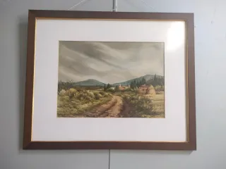 Cuadro acuarela paisaje rural