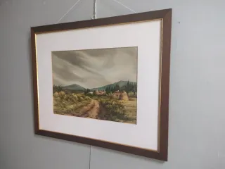 Cuadro acuarela paisaje rural