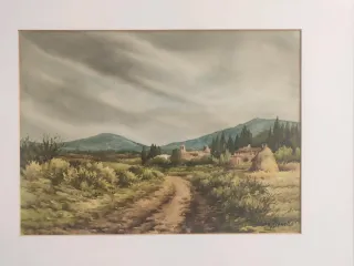 Cuadro acuarela paisaje rural