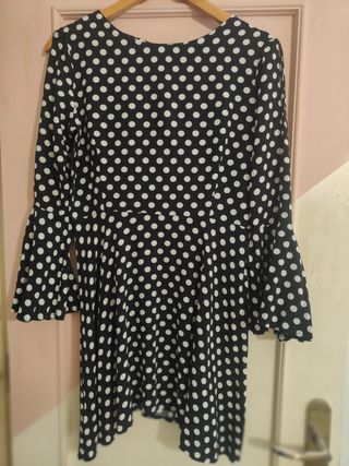Vestido de lunares negro y blanco, para talla L