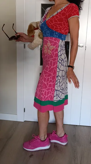 Vestido patchwork manga corta tipo desigual