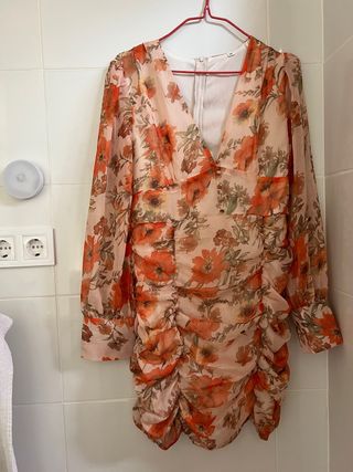 Vestido floral naranja y rosa talla M