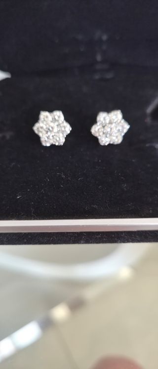 Pendientes Oro 18k Rosetón Diamantes Perlas