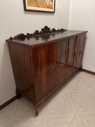 Mueble recibidor antiguo madera y cristal