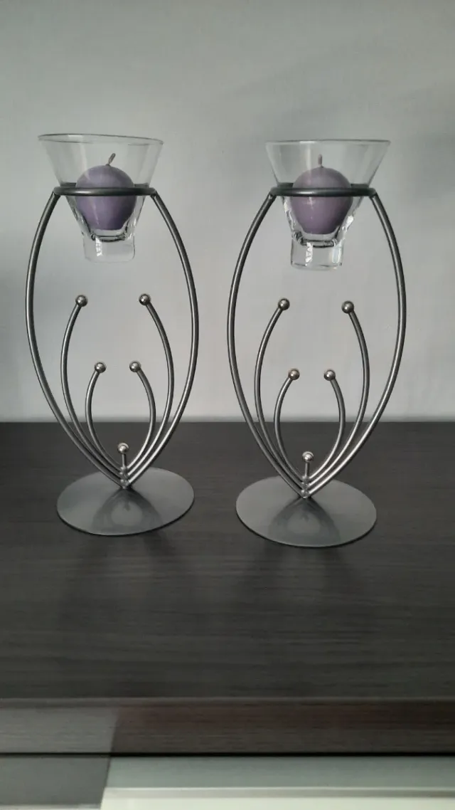 2 Candelabros Metal y Cristal 30x14