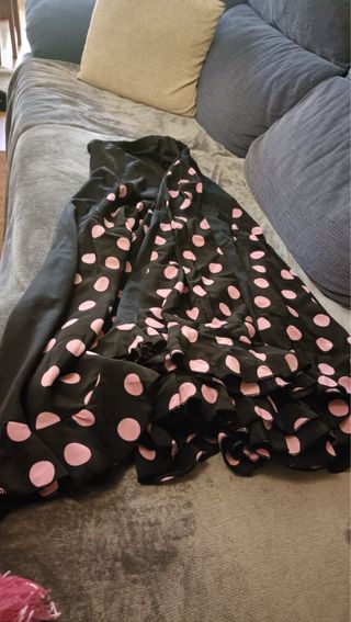Falda y chal lunares rosa y negro T.12