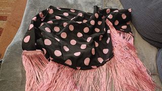 Falda y chal lunares rosa y negro T.12