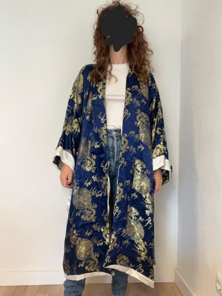 Kimono Vintage Dragones Azul y Dorado