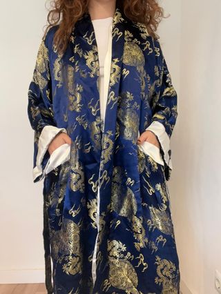 Kimono Vintage Dragones Azul y Dorado