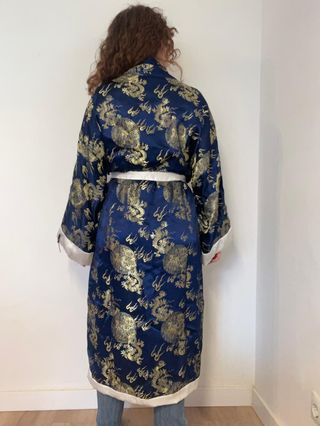 Kimono Vintage Dragones Azul y Dorado