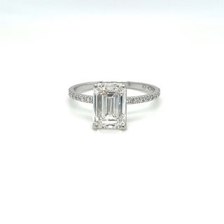 Anillo Oro Blanco 14k Diamantes Corte Esmeralda