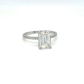 Anillo Oro Blanco 14k Diamantes Corte Esmeralda