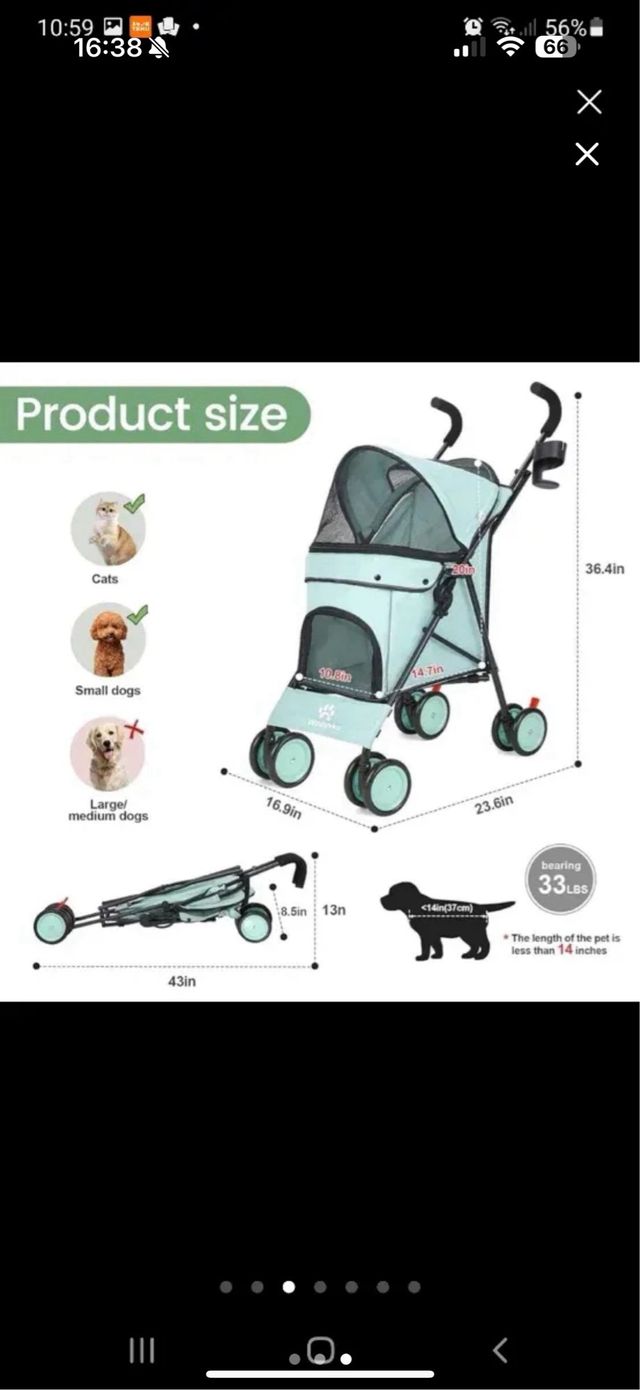 Cochecito para mascotas WEDYVKO azul verdoso