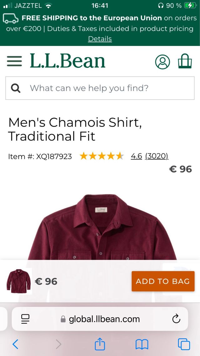 Camisa Franela L.L.Bean Roja