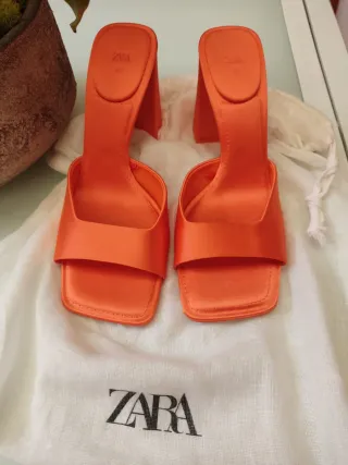 Sandalias Zara Naranja Satinadas Talla 38
