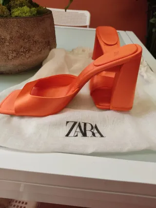 Sandalias Zara Naranja Satinadas Talla 38