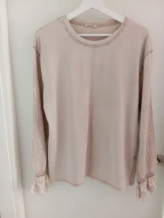 Camiseta mujer manga larga beige