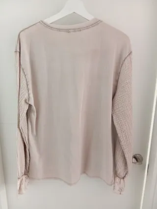 Camiseta mujer manga larga beige