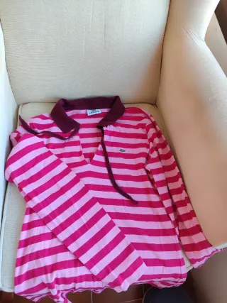 Polo Lacoste Rayas Fucsia y rosa,  Manga Larga