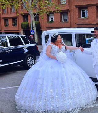 Vestido de Novia Blanco y Plateado