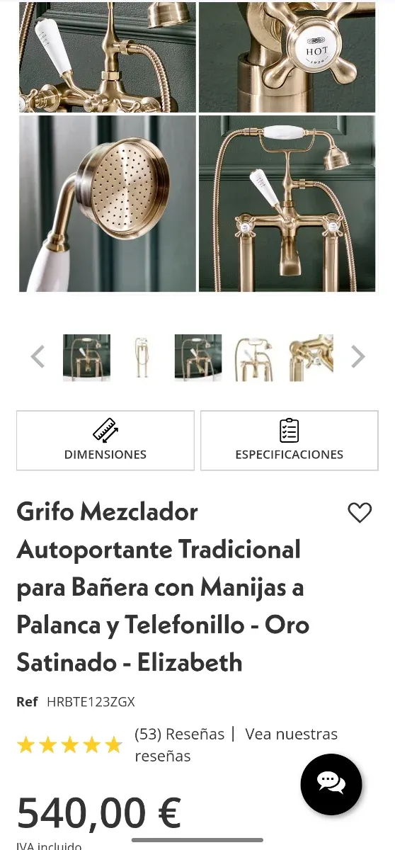 Grifo Bañera exenta PADDINGTON Dorado