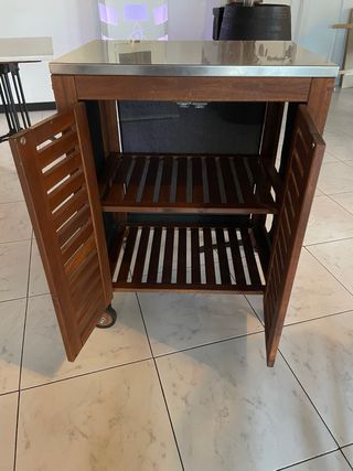 Carro de madera y acero inoxidable con ruedas
