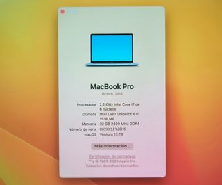PLACA BASE MACBOOK PRO 15 A1990 i7/32GB/256GB