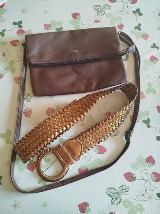 Bolso y cinturón MSK marrón y dorado
