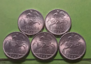 Brillo Original, Lote 5 Monedas 10 Céntimos 1945