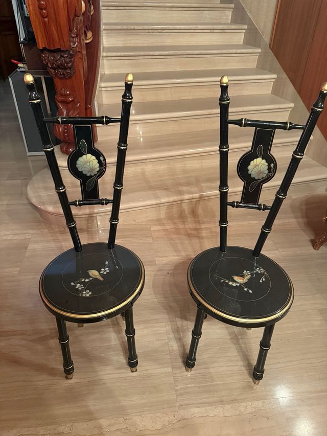 Pareja Sillas Decorativas Orientales Pintadas