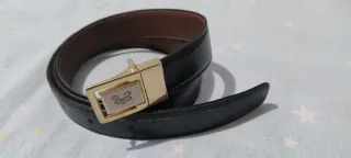Cintura vintage pelle nera fibbia oro