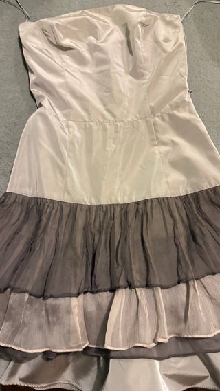 Vestido de fiesta, boda.. beige y gris oscuro.