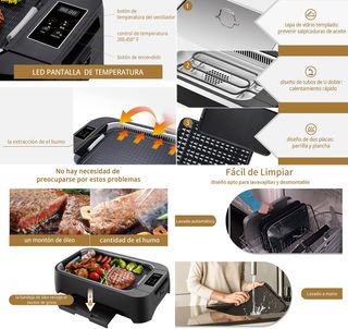 Parrilla barbacoa eléctrica, sin humo