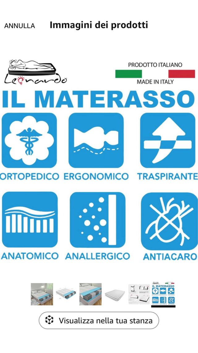 materasso memory foam 190x120x22