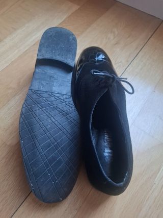 Zapatos Oxford Negros Cordones Piel Charol