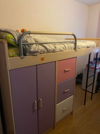 Mueble juvenil cama alta con armario y cajones