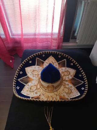 Sombrero Mexicano Original Azul y Dorado