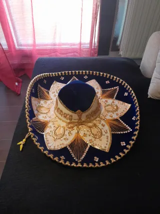 Sombrero Mexicano Original Azul y Dorado