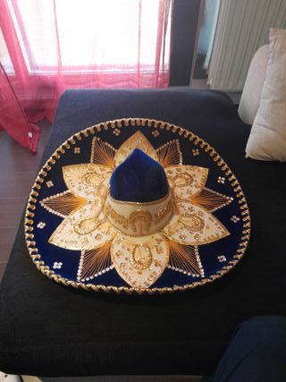 Sombrero Mexicano Original Azul y Dorado