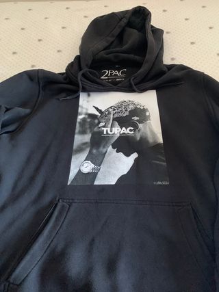 Sudadera Negra Chico con Estampado Tupac